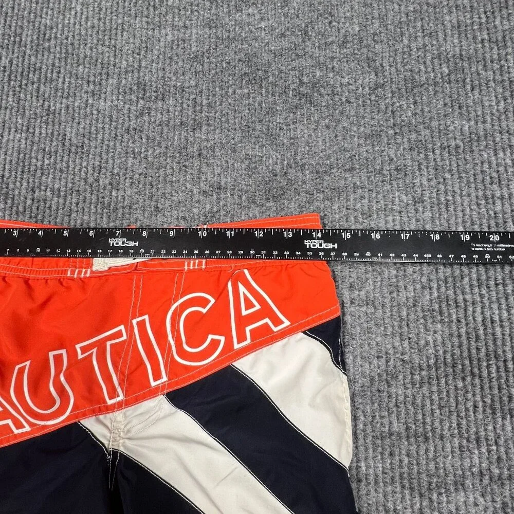 Nautica Boy Swim Trunks Shorts M (10/12) Orange Black US83 Colorblock Mesh Lined